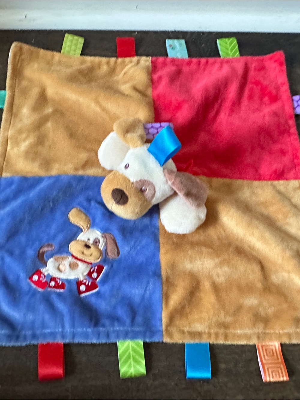 Taggies Puppy Dog Lovey Security Baby Blanket Stuffed Animal Plush 13”x13”
